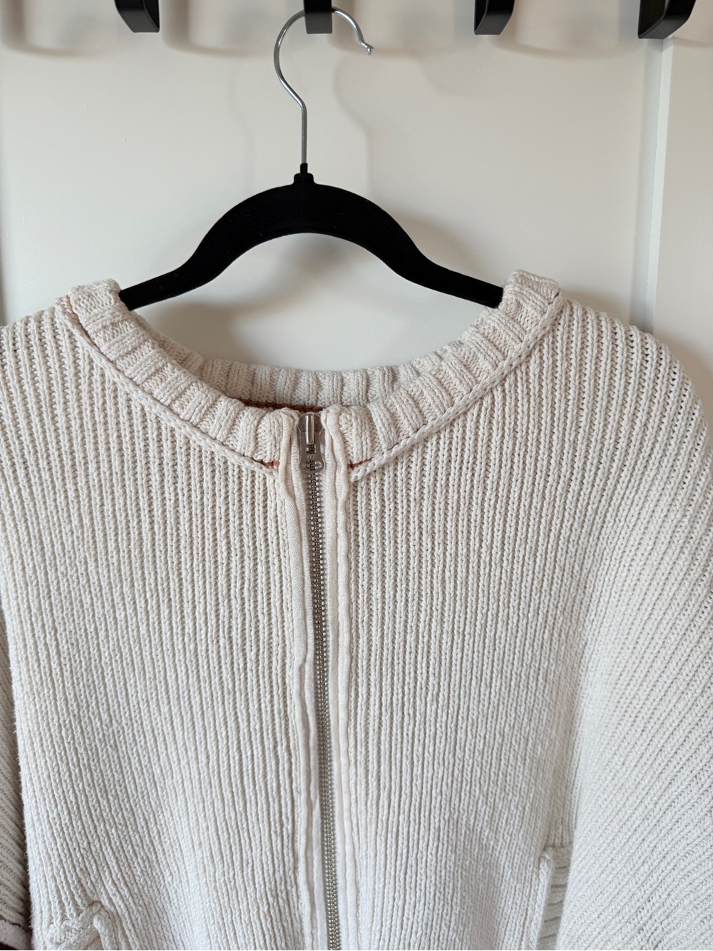 Pilcro Cream zip. Down cardigan with Brown Tiger Intarsia sz L - Picture 5 of 8